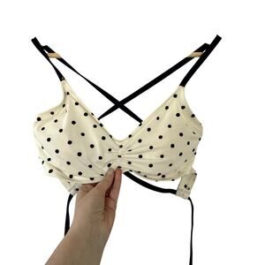 Carve Designs swimsuit bra top racerback style 36C navy blue and white polka dot